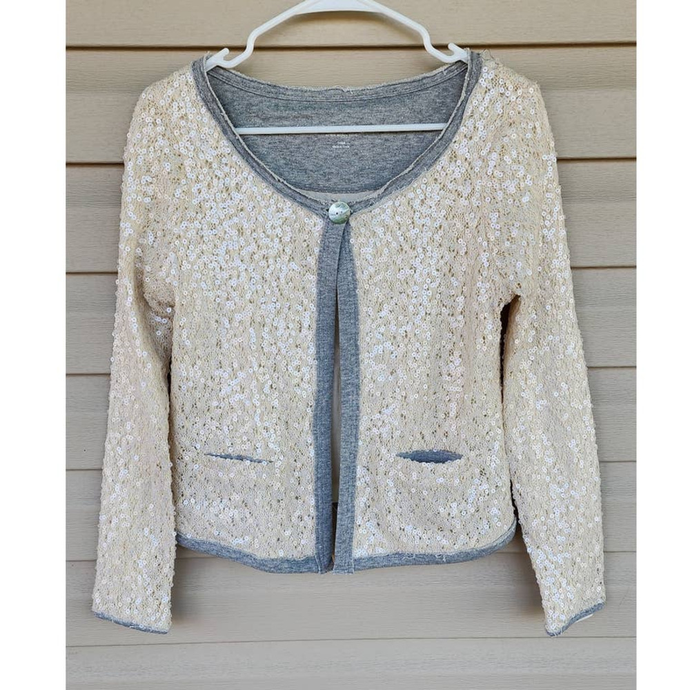 Soft Surroundings Brocante Cream & Gray Sequin Jacket Small